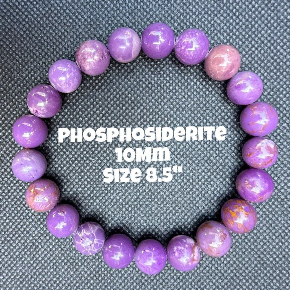 Authentic Phosphosiderite‎ 10mm Beaded Stretchy Bracelet by Bombshell Beads